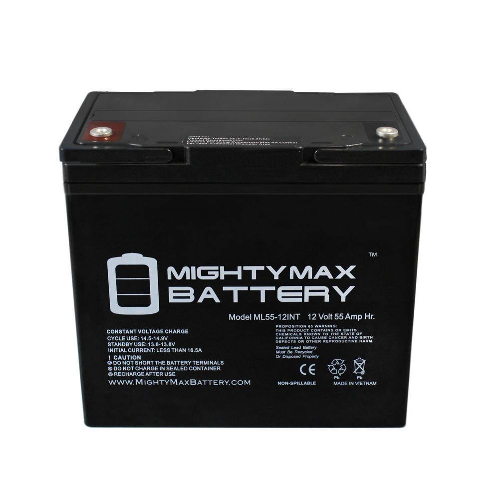 MIGHTY MAX BATTERY 12V 55AH Internal Thread Battery for Renogy PV Solar Panels MAX3555596