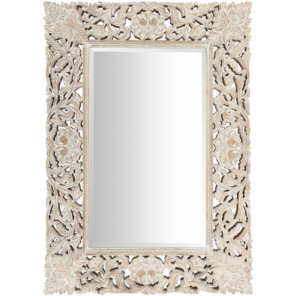 Brinley White Washed Hand Carved Bohemian Wall Mirror