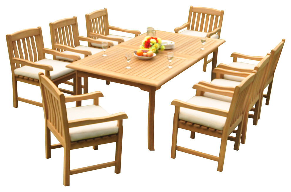 9 Piece Teak Dining Set  117 quotExtension Rectangle Table  8 Devon Arm Chairs   Craftsman   Outdoor Dining Sets   by Teak Deals  Houzz