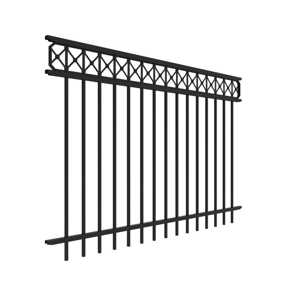 Barrette Outdoor Living Highland 4 ft. x 6 ft. Black Decorative Flat Top Metal Fence Panel 73050576