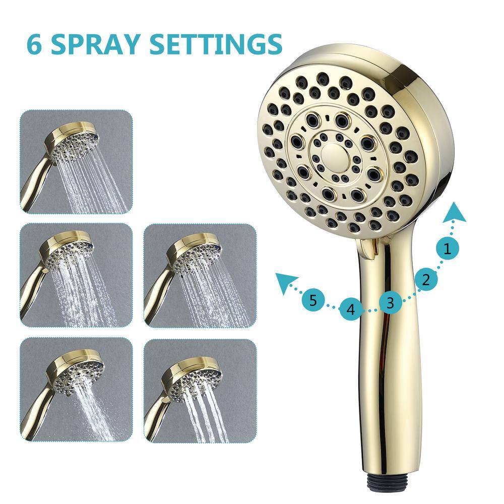 GIVING TREE 6-Spray Patterns 3.5 in. Single Wall Mount 2.5 GPM Handheld Shower Head in Brushed Gold HDLTEE0004