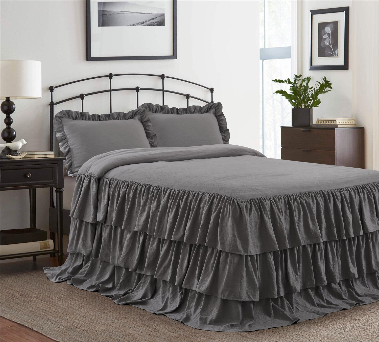 Ruffle Skirt Bedspread Three Layers Design Chic Style Bedding Set