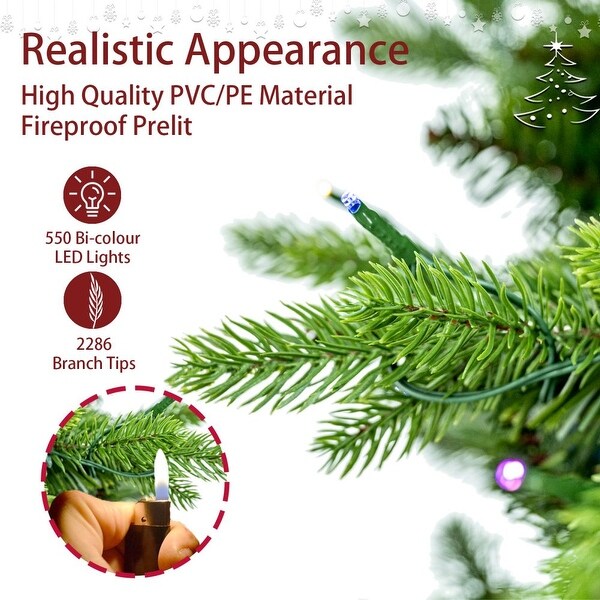 7.5 FT Artificial Christmas Tree Prelit PEandPVC with Metal Stand