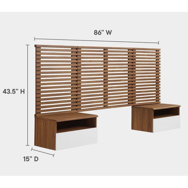 Vidalia Mid-century Modern Two-tone Wooden Floating Twin Size Headboard with Nightstands - - 38057180