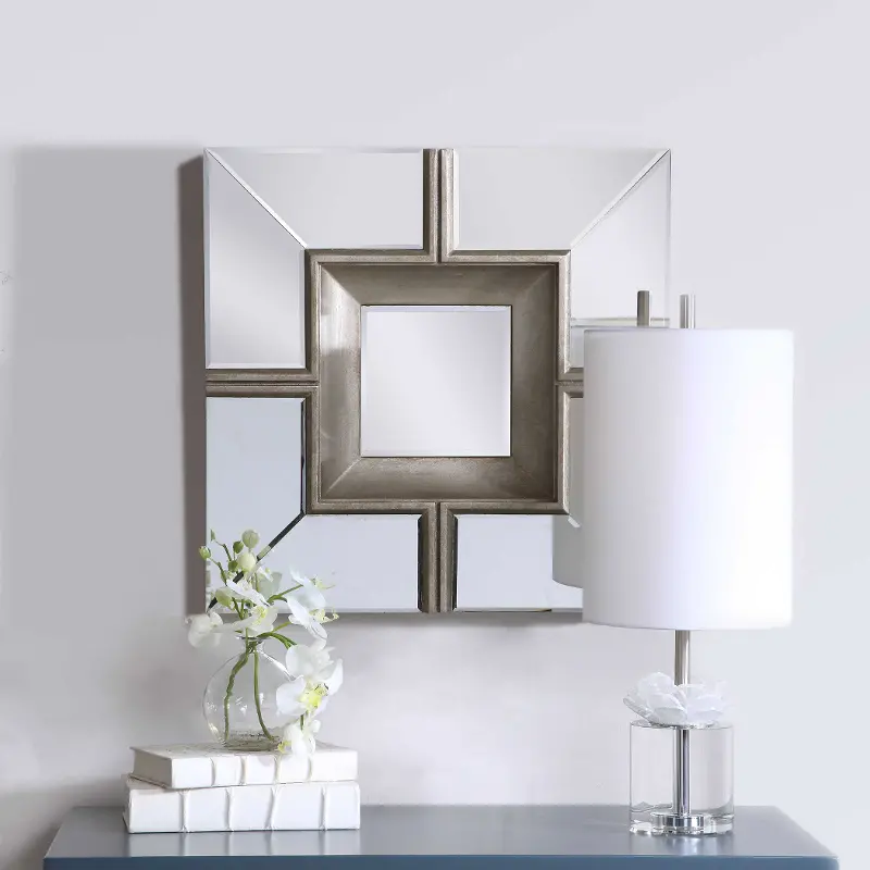 Antique Silver Geometric Beveled Wall Mirror