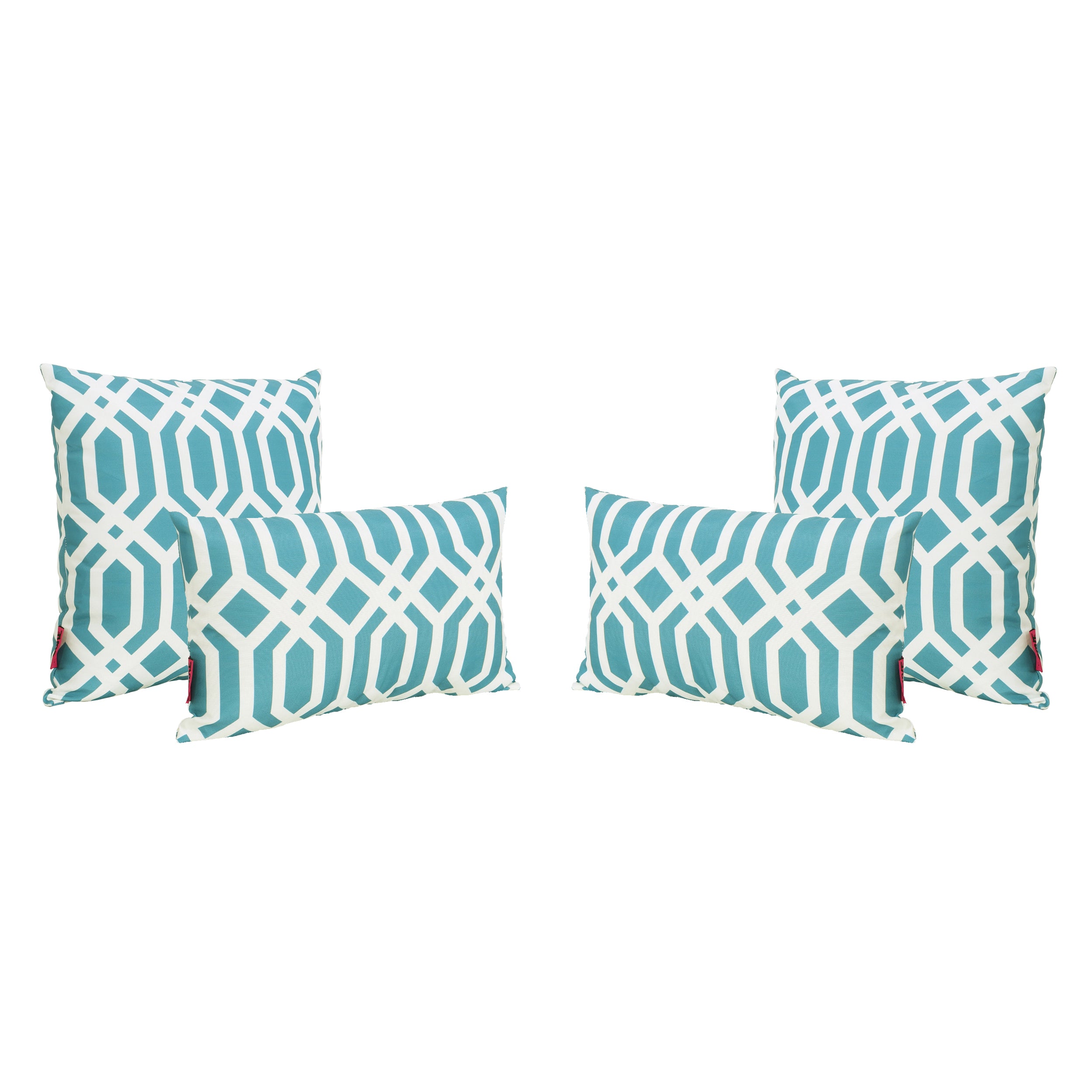 Manduka Outdoor Dark Teal Arabesque Patterned Water Resistant Square and Rectangular Throw Pillows (Set of 4)