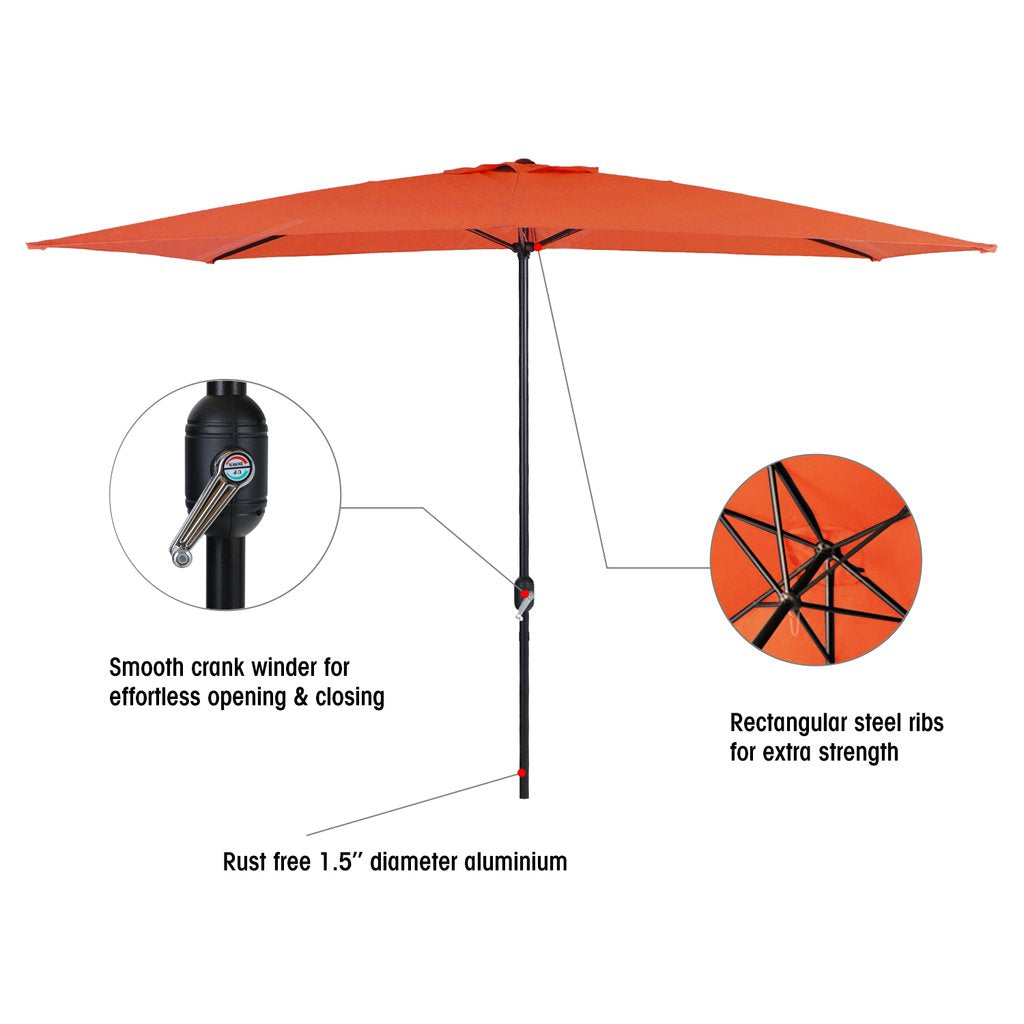 MF Studio 10 x 6.6ft Rectangle Patio Table Umbrella Outdoor Market Umbrella with 6 Steel Ribs and Crank Handle, Orange