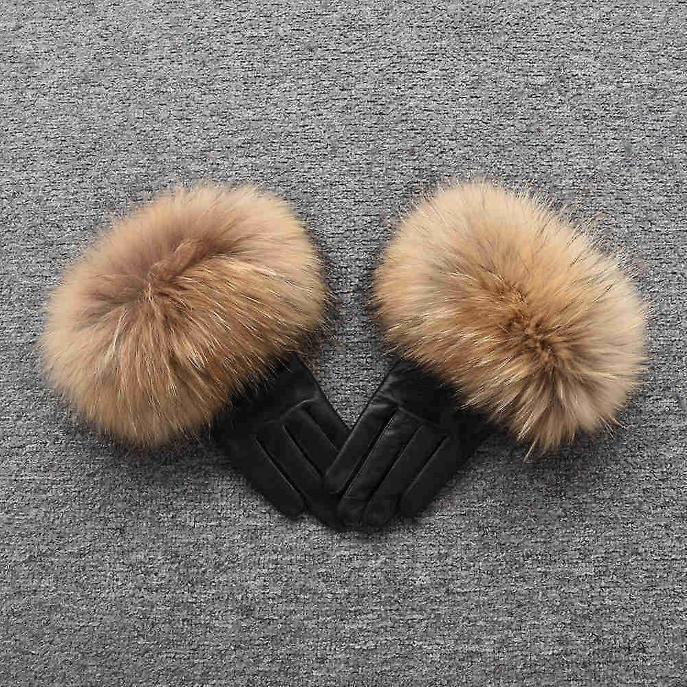 Women's Winter Warm Sheepskin and Fox Fur Gloves