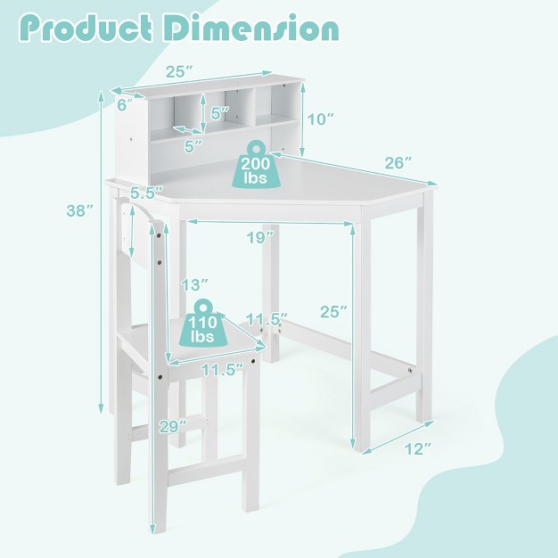 Kids Corner Desk amp Chair Set Wooden Study Writing Workstation With Storage amp Hutch