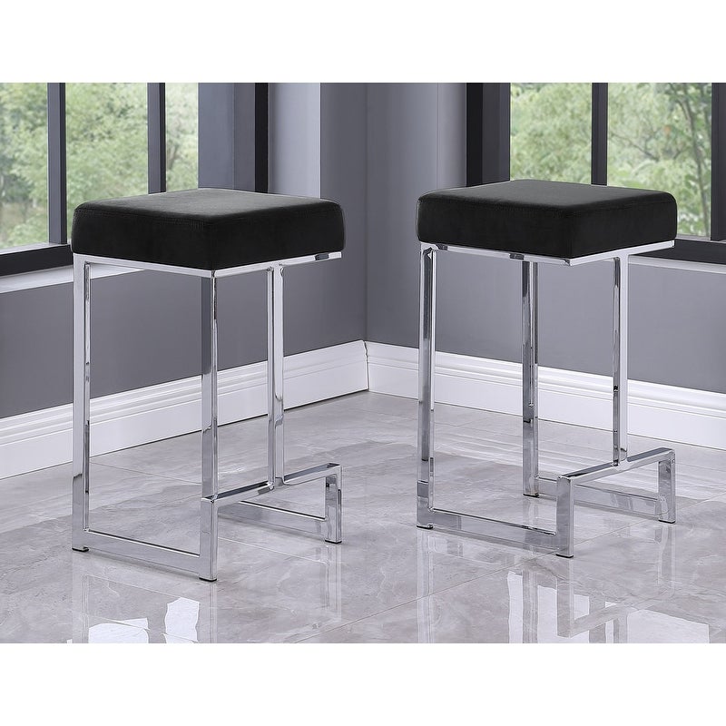 Best Master Furniture Velvet Silver Counter Height Stool (Set of 2)