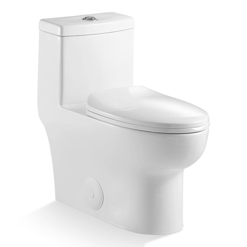 Logmey 12 in. Rough-In 1-piece 1.28 GPF Single Flush Elongated Toilet in White Seat Included H-LMTLC-76