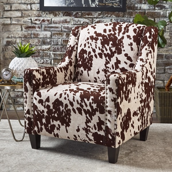 Elysabeth Cow Print Velvet Club Chair by Christopher Knight Home - 32.75