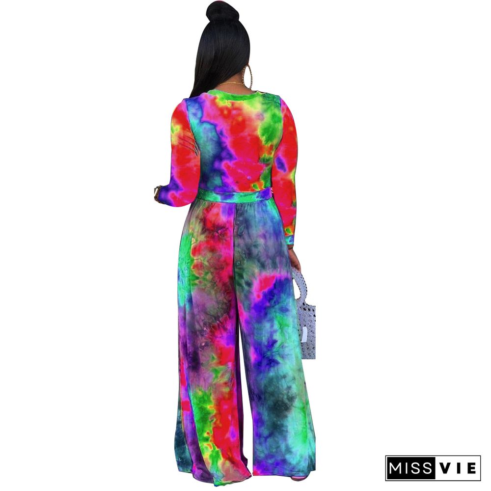 Fashion Tie-dye High Waist Wide-legs Jumpsuit