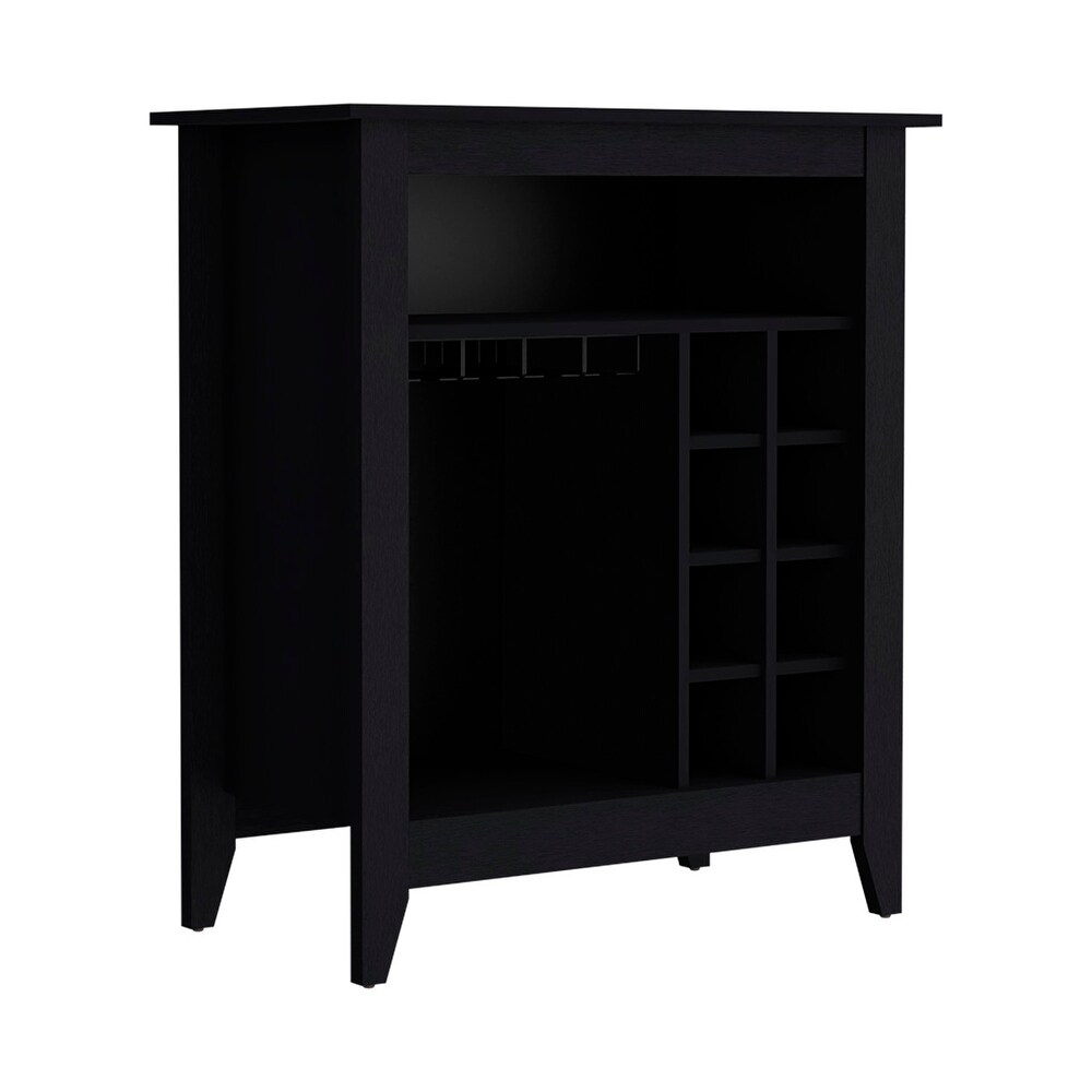 Bar Cabinet Castle  One Open Shelf  Six Wine Cubbies  Black Wengue Finish