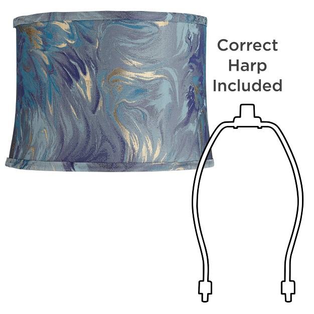 Top X 14 quot Bottom X 10 quot High X 10 quot Slant Print Lamp Shade Replacement Medium Saba Blue Drum Round Modern Softback Washer Harp Finial