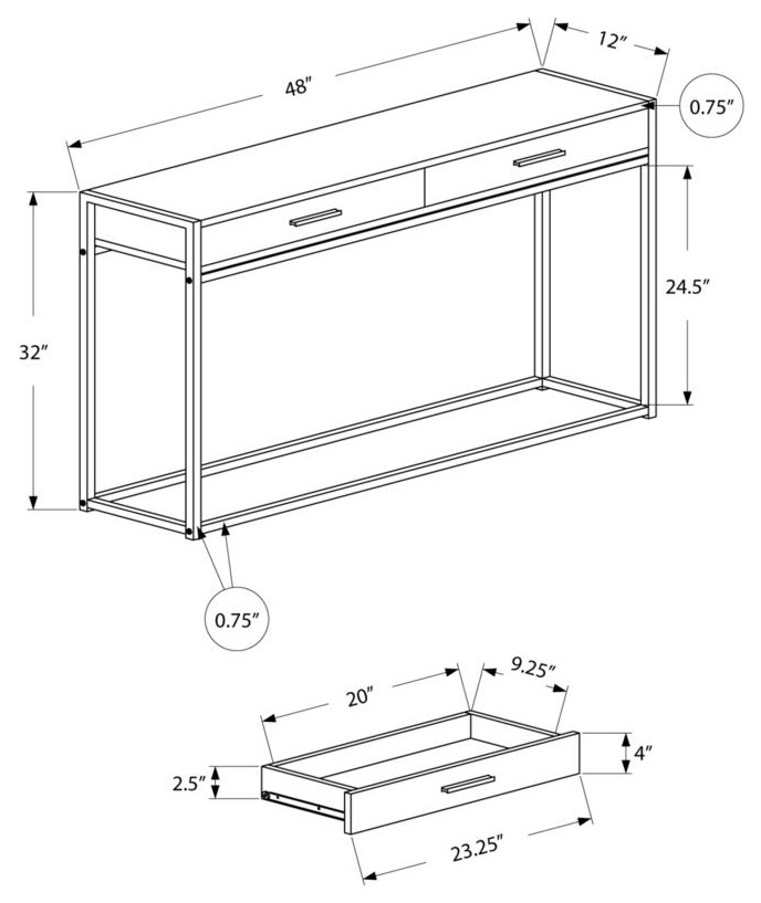 Accent Table   48 quotL / Black / Black Metal Hall Console   Industrial   Console Tables   by Homesquare  Houzz