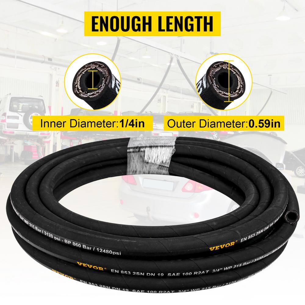 VEVOR Hydraulic Hose 14 in. x 100 ft. Rubber Hydraulic Hose 5800 PSI Hydraulic Oil Flexible Hose with 2 Steel Wire Braid YG100FT1-4-580001V0