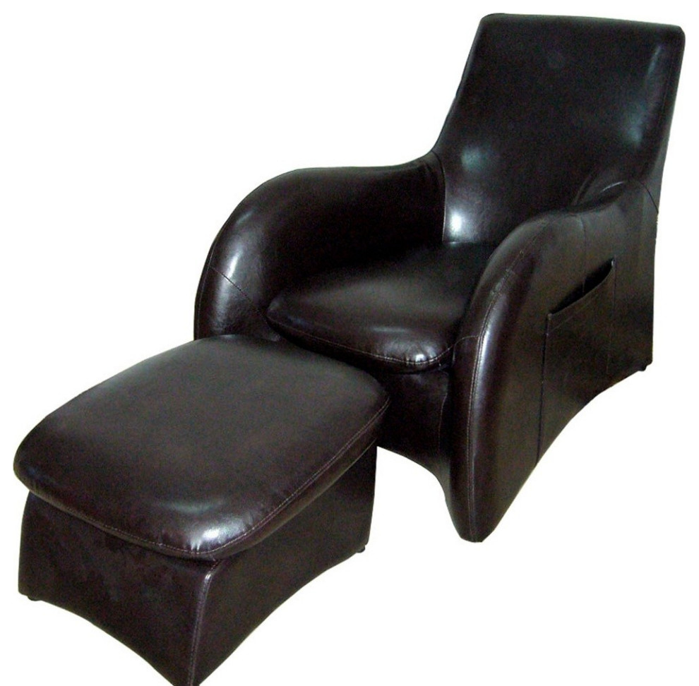 Lush Brown Leather Modern Armchair With Ottoman   Contemporary   Armchairs And Accent Chairs   by UStradeENT LLC  Houzz