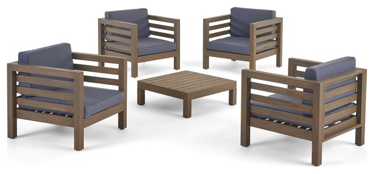 Noble House Oana Outdoor 4 Seater Club Chair  ampCoffee Table Set Teak   Contemporary   Outdoor Lounge Sets   by Homesquare  Houzz