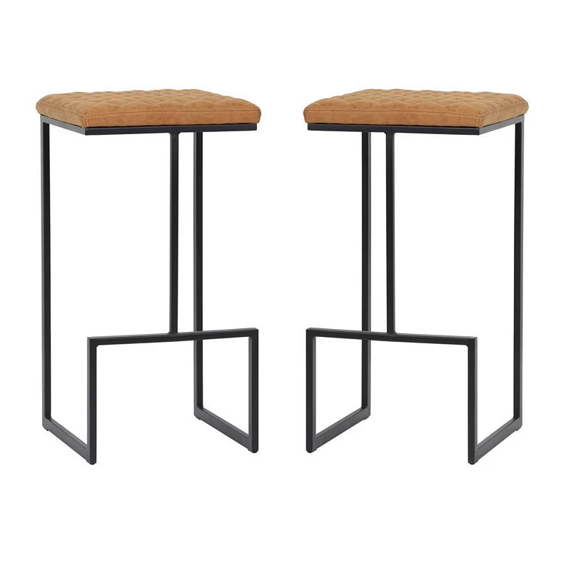 LeisureMod Quincy Leather Bar Stools With Metal Frame Set of 2