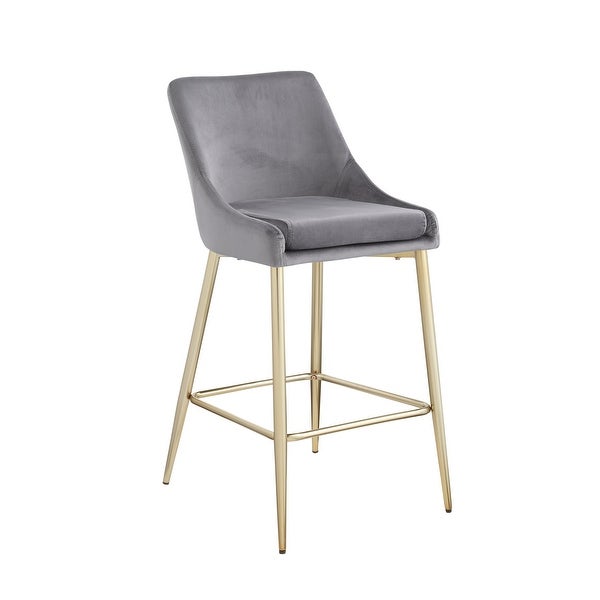 Set of 2 Velvet with Gold Metal Legs and Foot Rest Upholstered Counter Stool