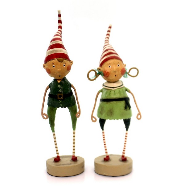 Lori Mitchell Tootsie amp Tinker Twinkle Two Figurines 8 0 Inches Christmas Elves Santa Helpers 10603 Polyresin Green