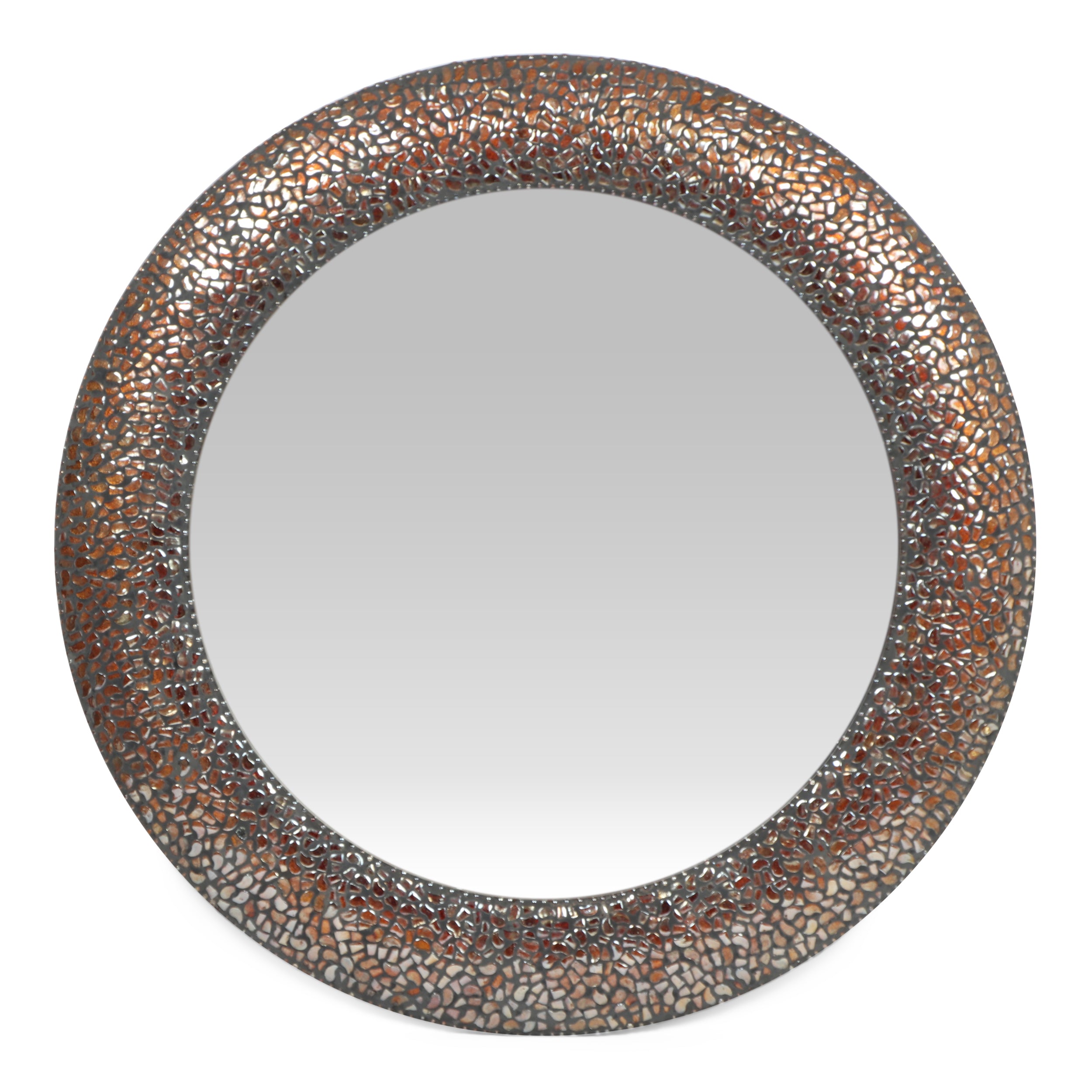 Jewett Traditional Handcrafted Round Mosaic Wall Mirror, Golden Brown