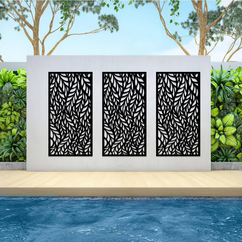 FENCY 76 in. H x 47.2 in W. Galvanized Metal Outdoor Privacy Screens Garden Fence in Black (3 Pieces in 1 Set) HD-DXB-S180120-B-S081