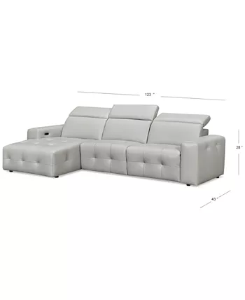 Furniture CLOSEOUT! Haigan 3-Pc. Leather Chaise Sectional Sofa with 2 Power Recliners