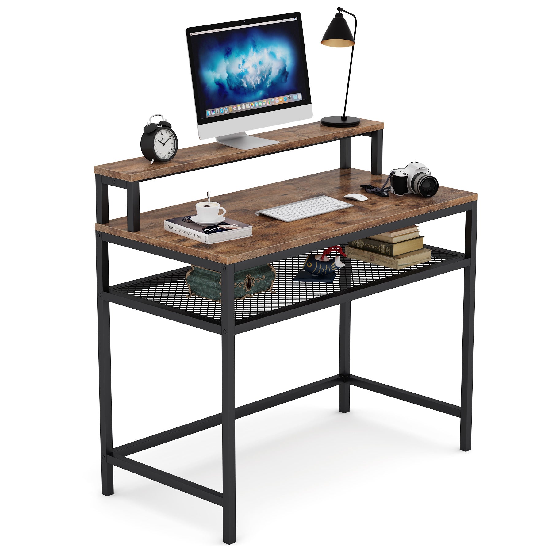 Industrial Computer Desk Writing Desk with Monitor Stand