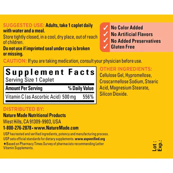 Nature Made 100-Count Vitamin C Dietary Supplement Caplets