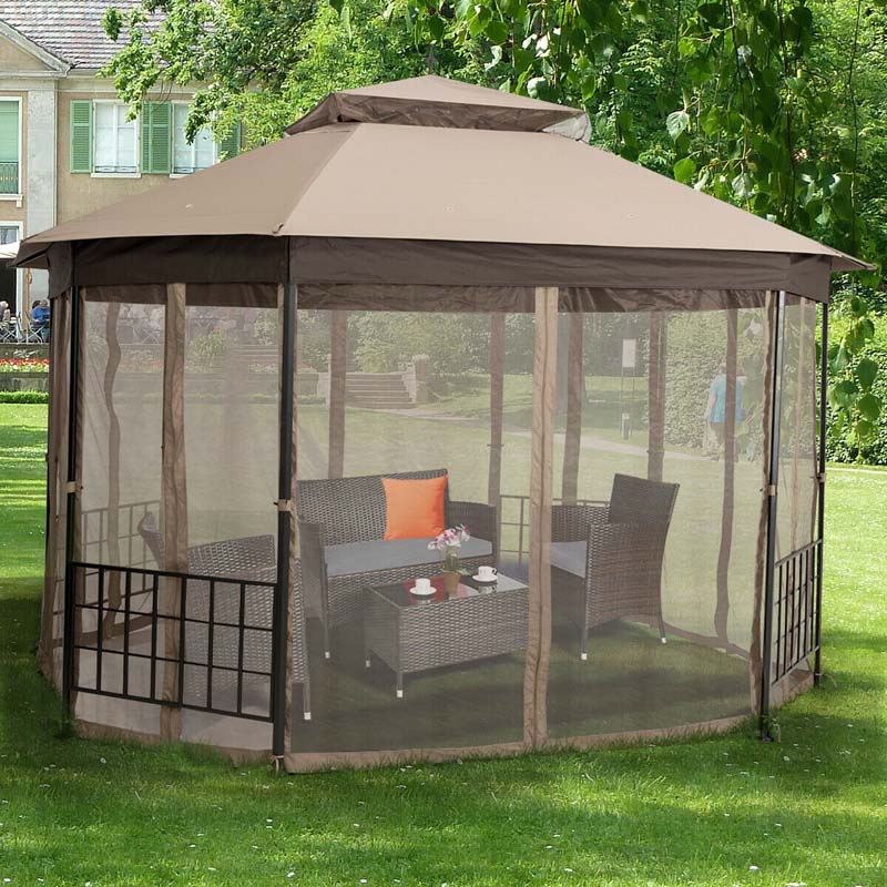 10 x 12 FT Heavy-Duty Octagonal Gazebo with Netting, Outdoor Patio Canopy Gazebo Tent for Event Party BBQ