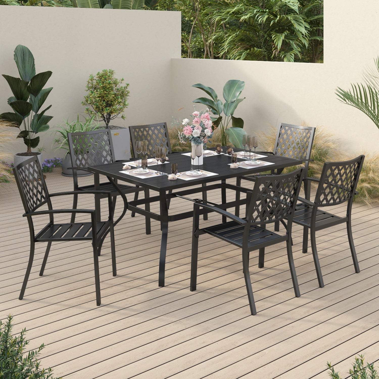 Sophia & William Outdoor Patio Metal Dining Chairs Set of 6, Black