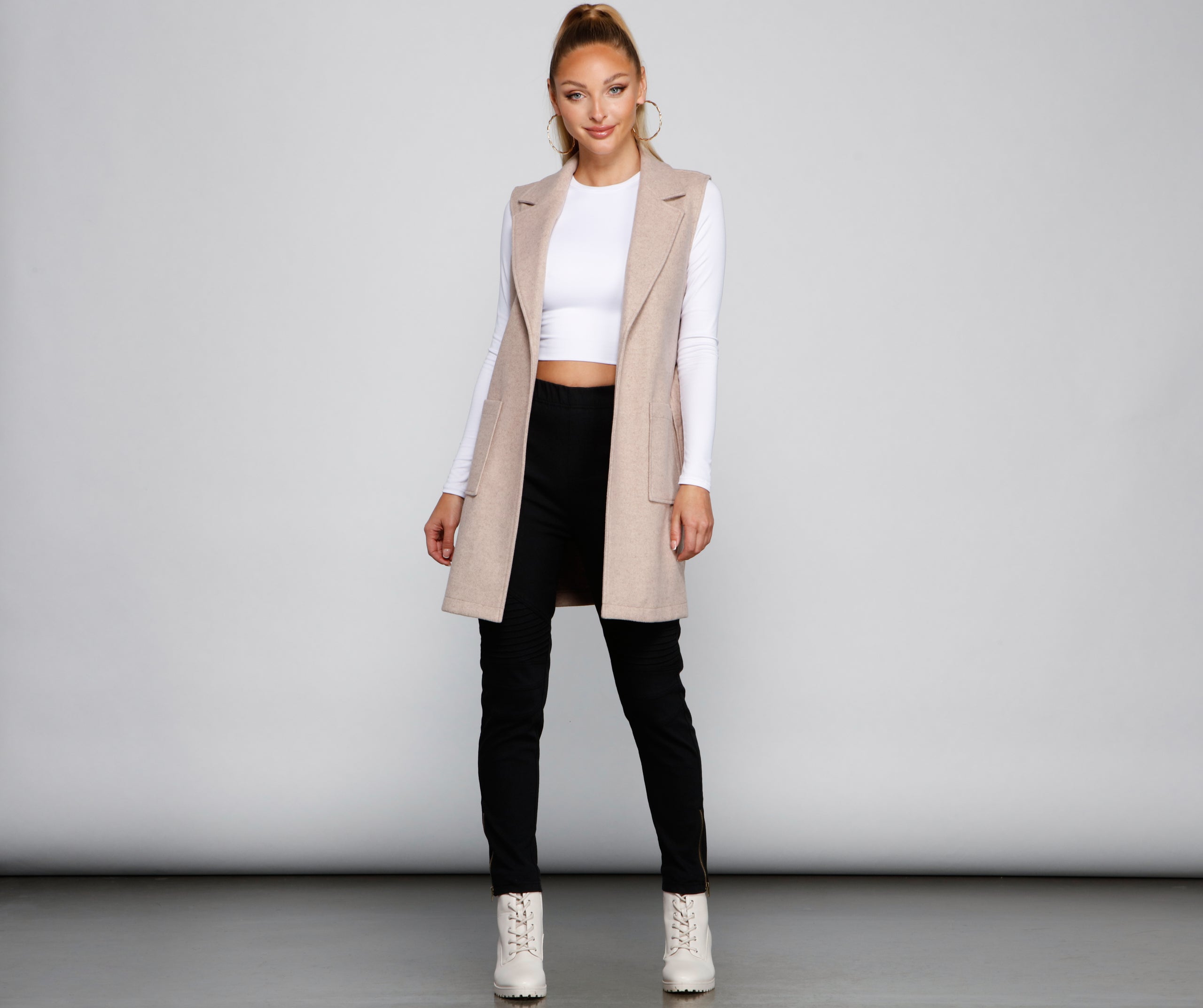 City Girl Faux Wool Trench Vest