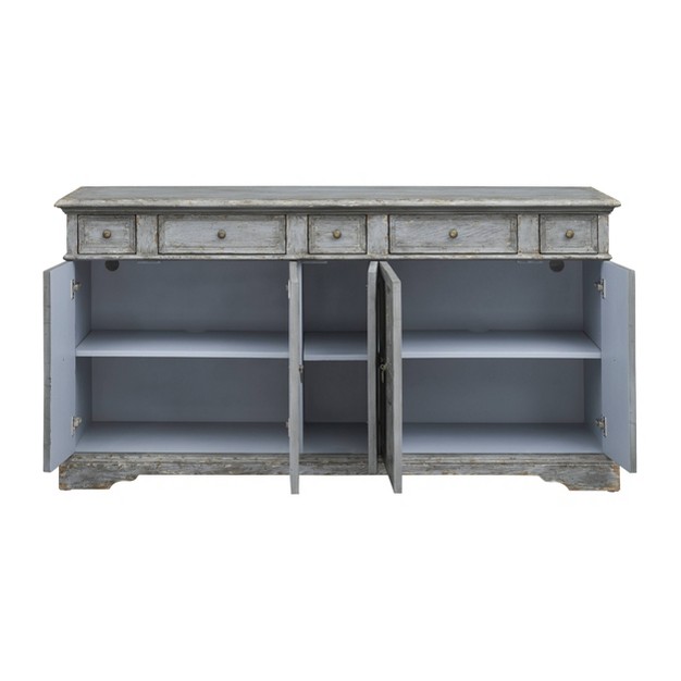 Brett Antique Inspired 4 Door 4 Drawer Storage Credenza sideboard Weathered Gray Treasure Trove