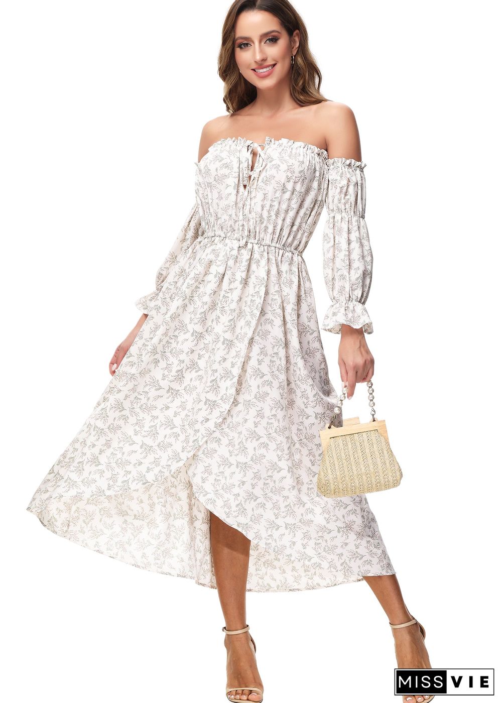 Casual Boho Long Sleeve Off Shoulder Renaissance Dress