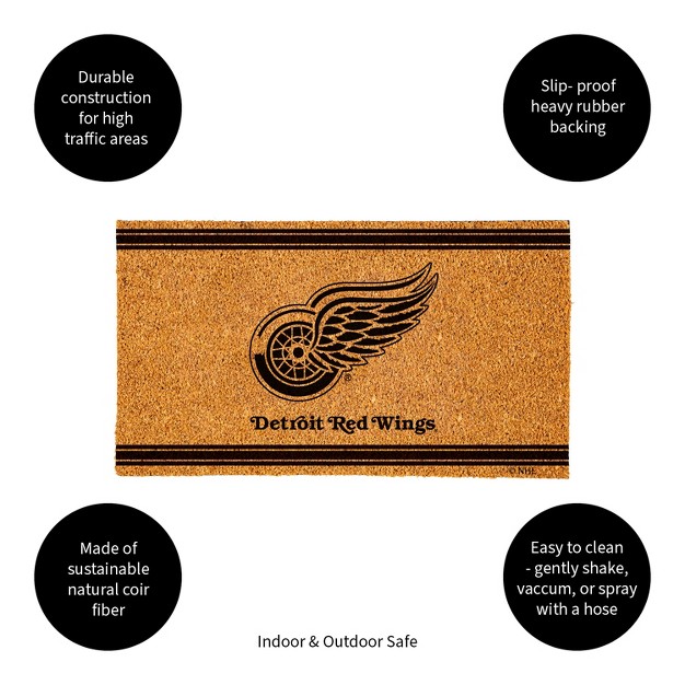 Evergreen Detroit Red Wings Logo Turf Mat Brown 28 X 16 Inches Indoor Outdoor Doormat