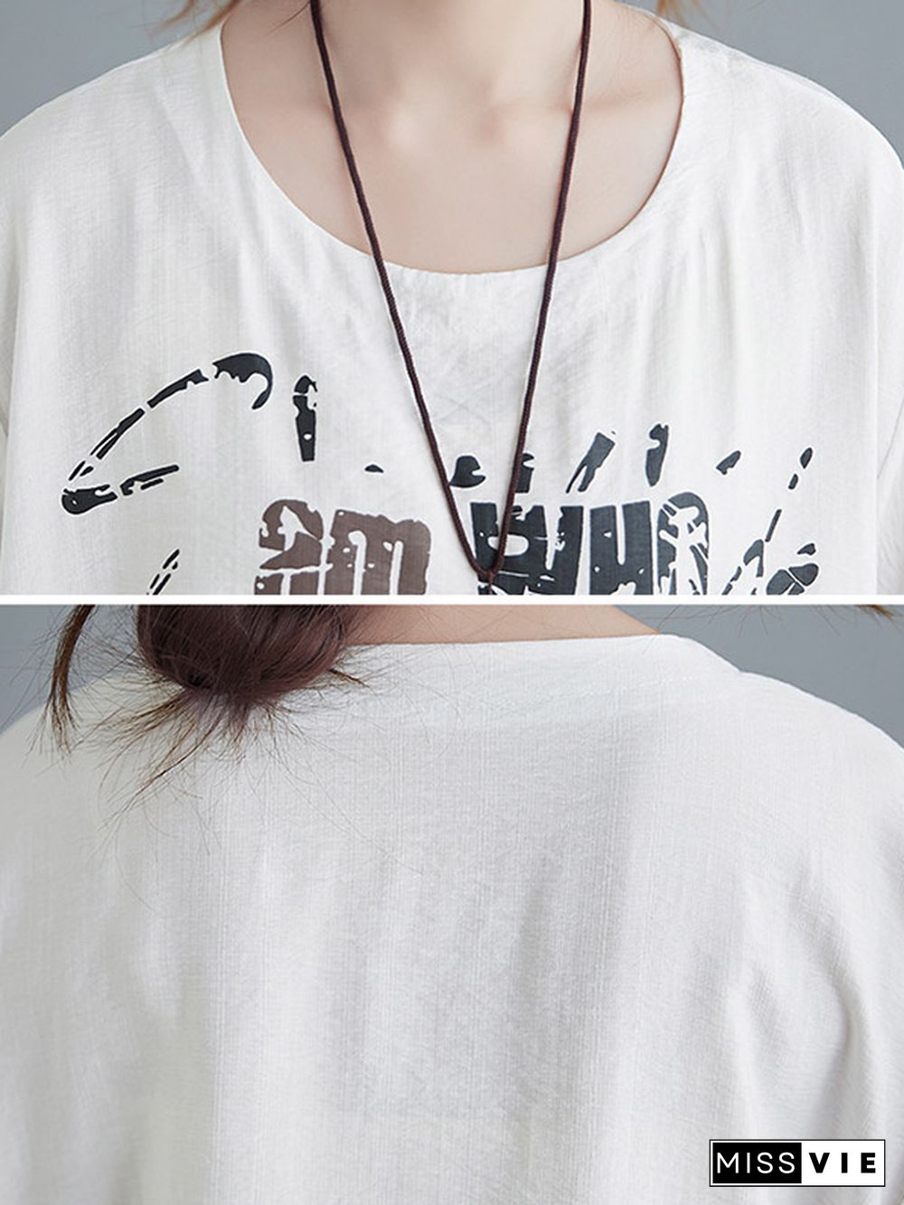 Original Letter Print Split-Joint Round-Neck T-Shirts Tops