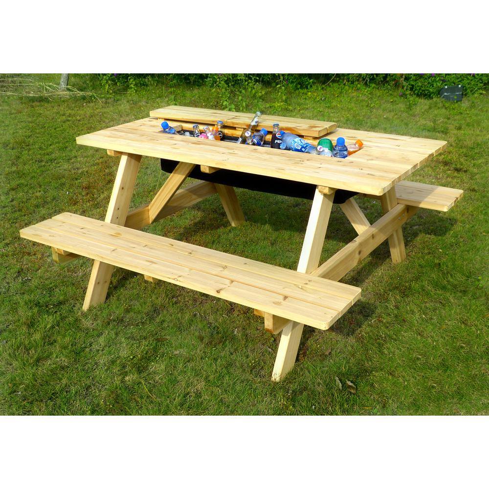 northbeam Natural Wood Picnic Table with Built-in Cooler TBC010001910