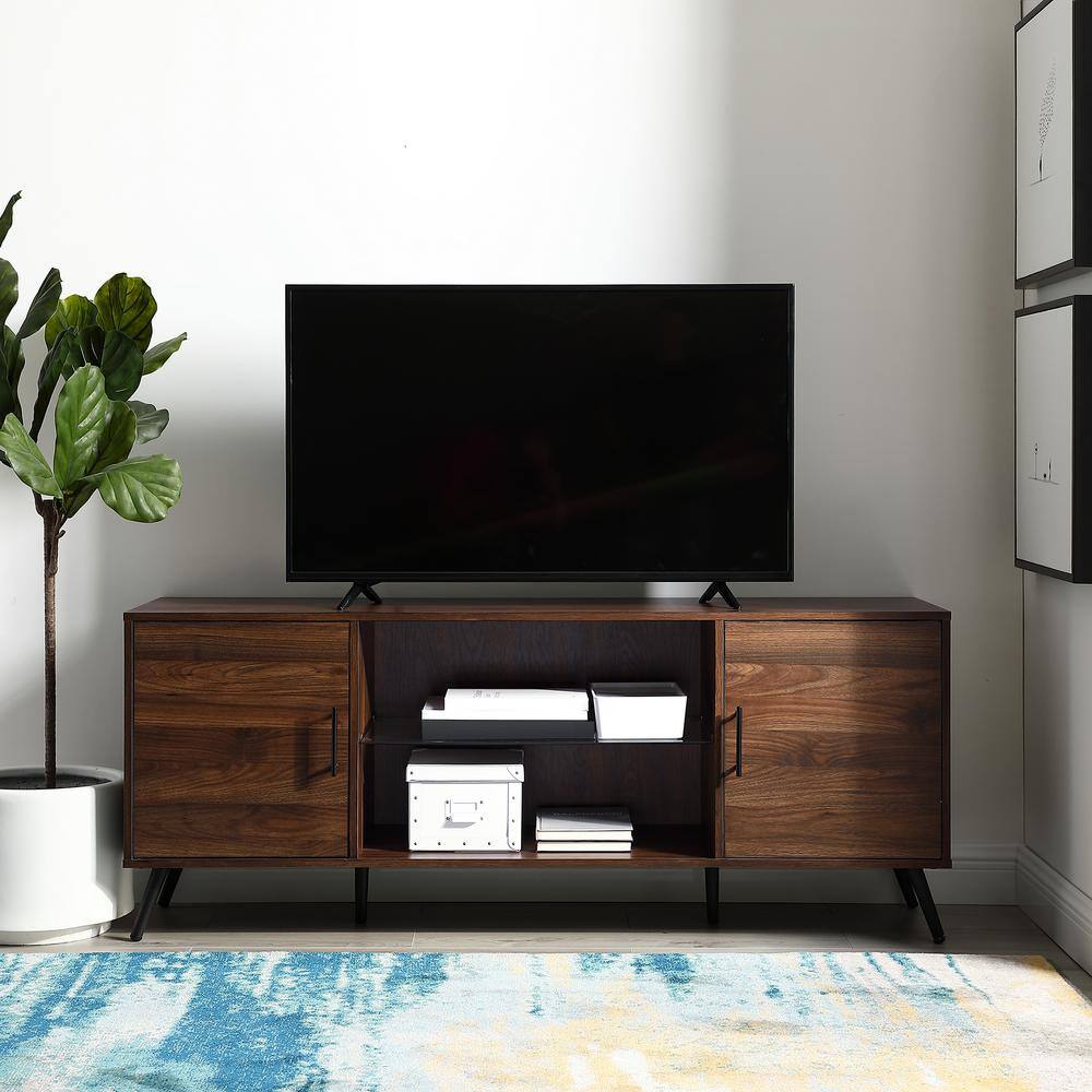 Walker Edison Furniture Company 60 in. Dark Walnut Composite TV Stand 69 in. with Doors HD60NOR2DDW