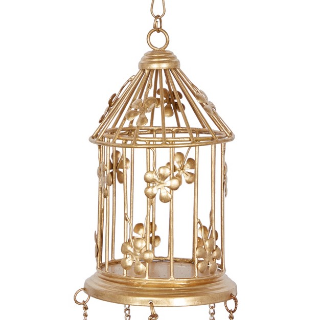 Iron Eclectic Floral Birdcage Windchime Gold red green Olivia amp May