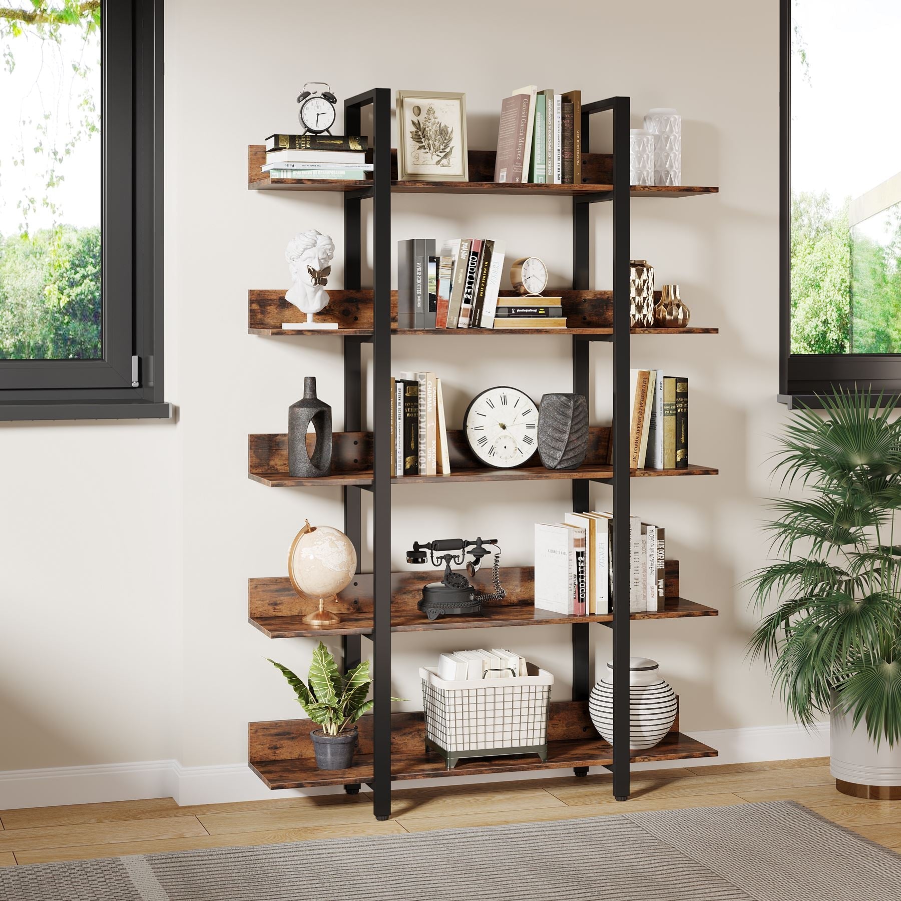 5-Shelf Bookshelf, Freestanding Etagere Bookcase Display Shelf