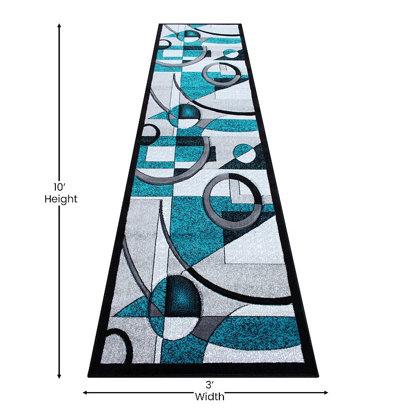 Masada Rugs Masada Rugs Sophia Collection 3'x10' Area Rug with Hand Sculpted Abstract Geometric Pattern in Turquoise