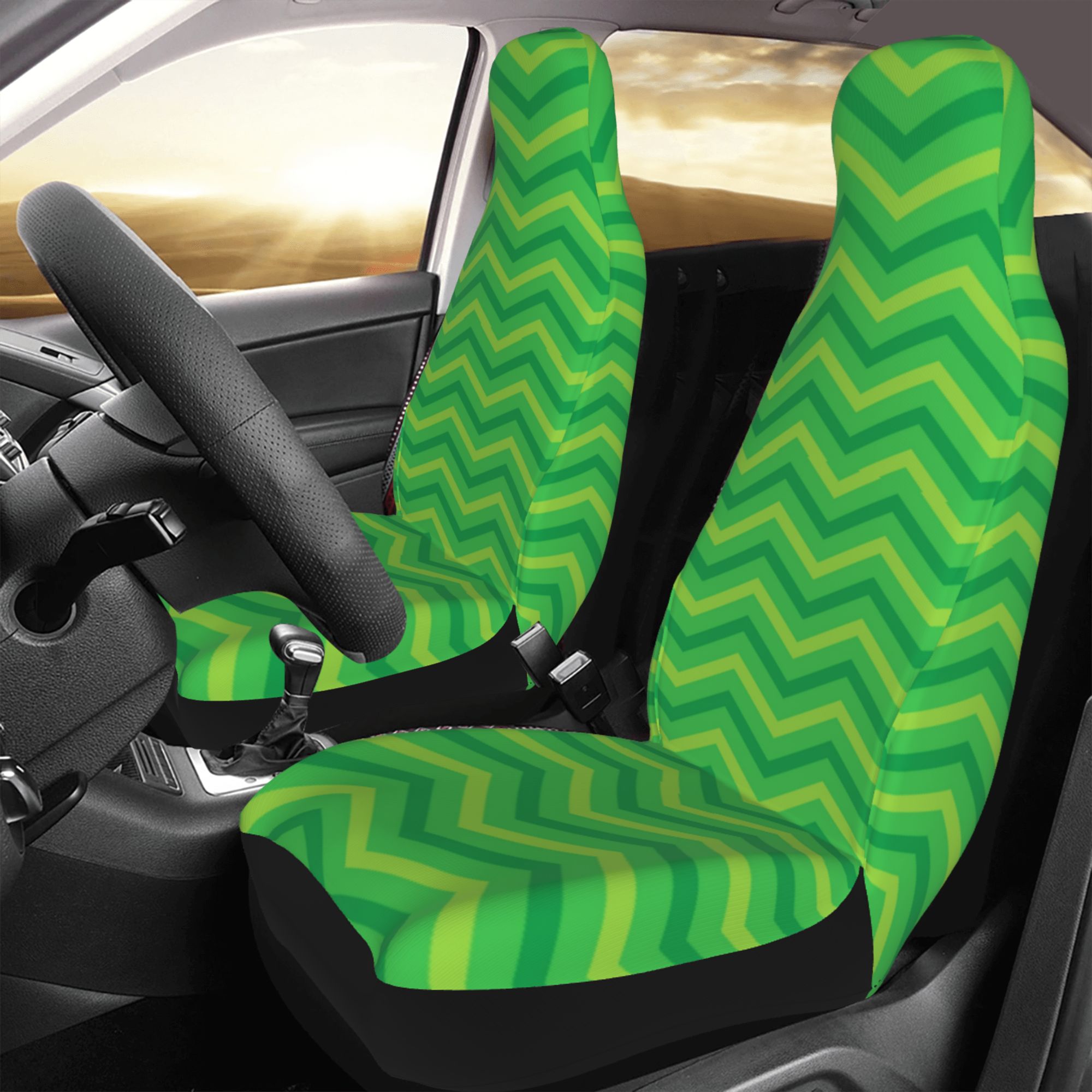 ZICANCN Car Seat Cover Green Wavy Lines Car Front Seat Covers Protectors ， Automotive Seat Covers for Cars Trucks Suv