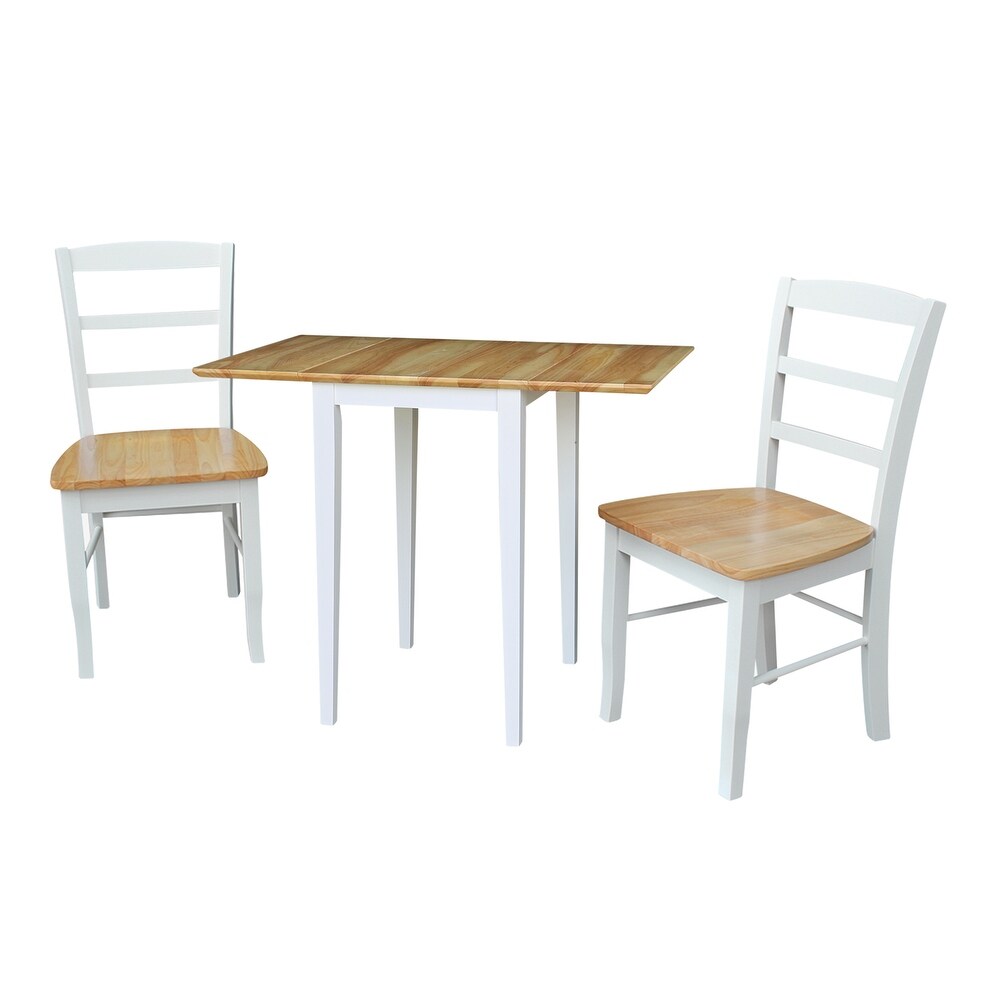 International Concepts Small Dual Drop Leaf Table with 2 Madrid Ladderback Chairs   Set of 3