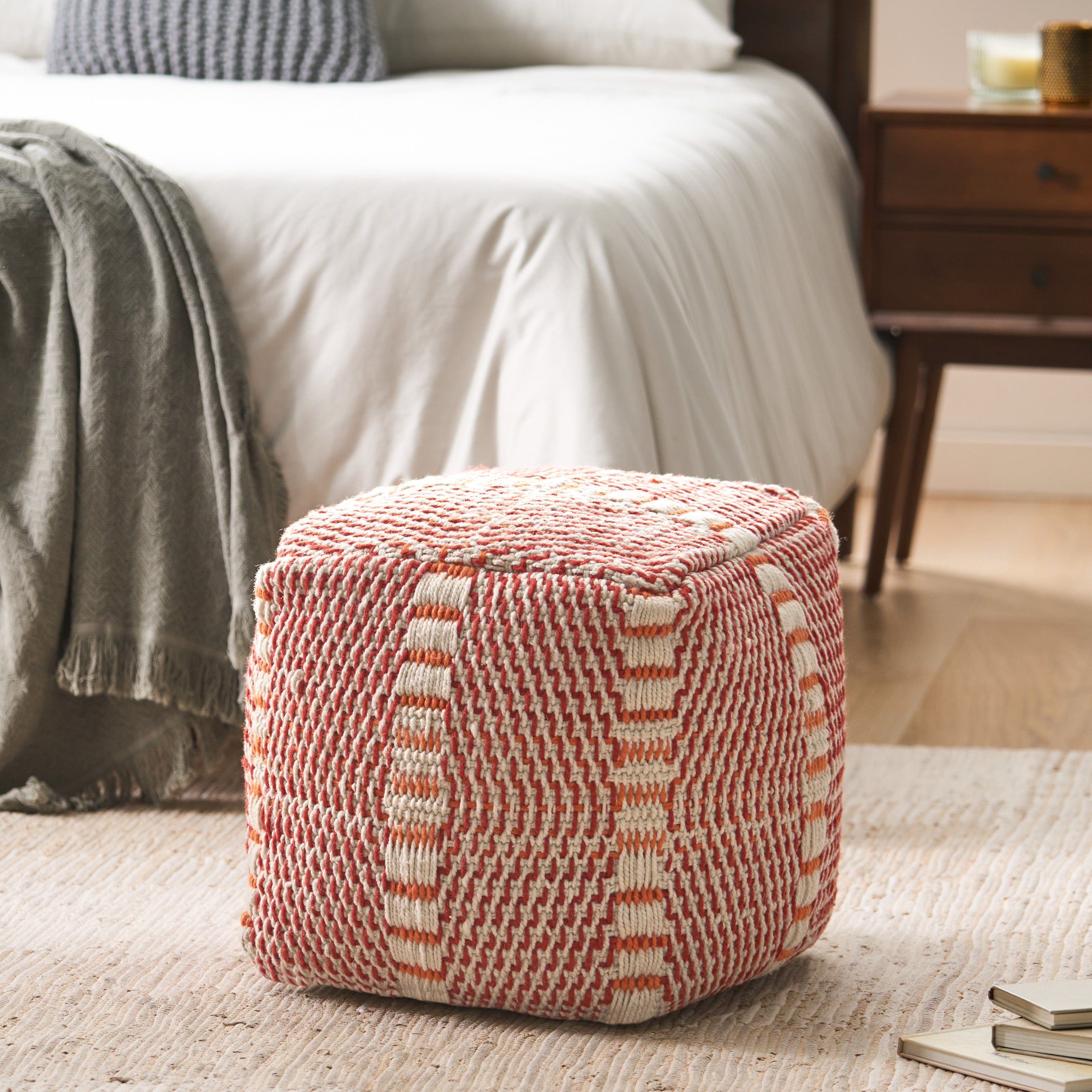 Dexter Indoor Handcrafted Boho Water Resistant Cube Pouf