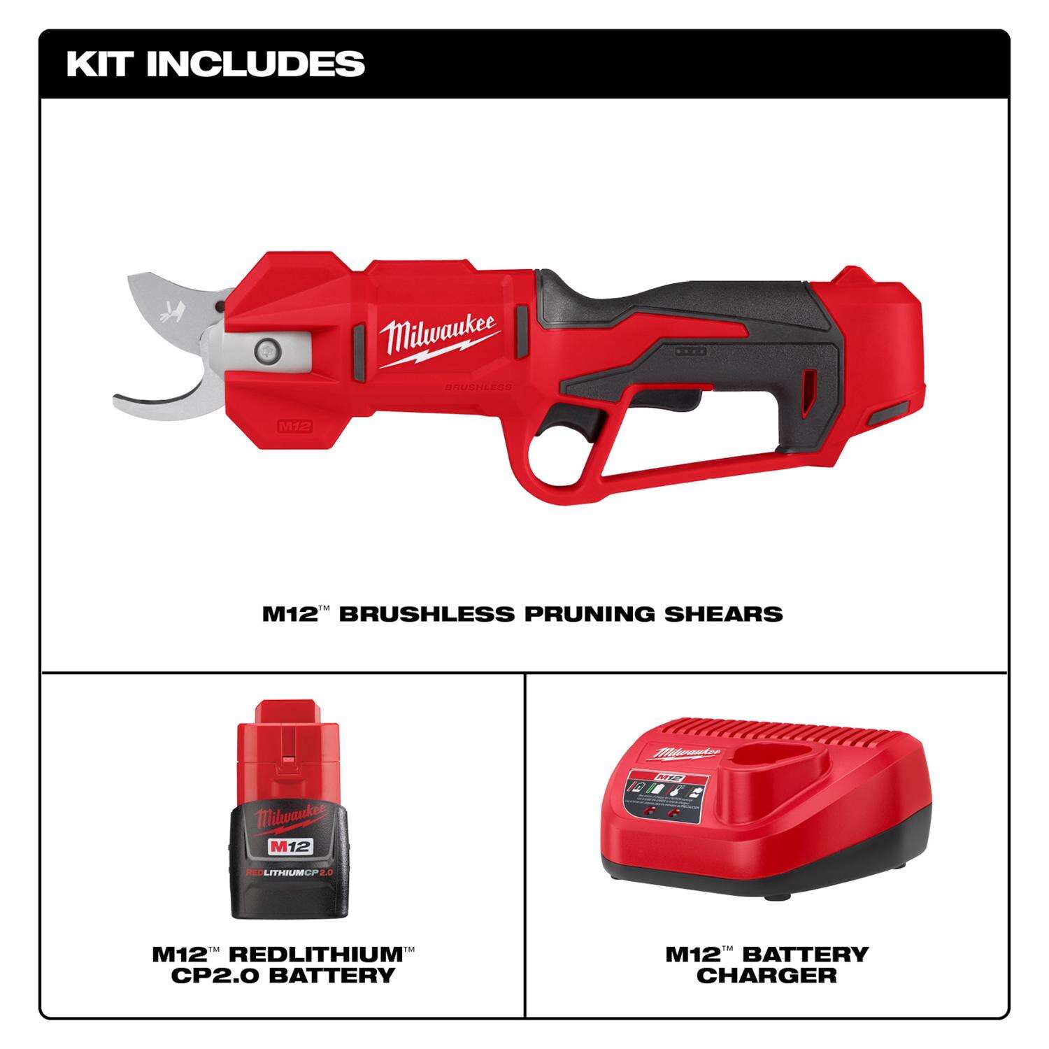 MW M12 2534-21 Steel Curved Cordless Pruner