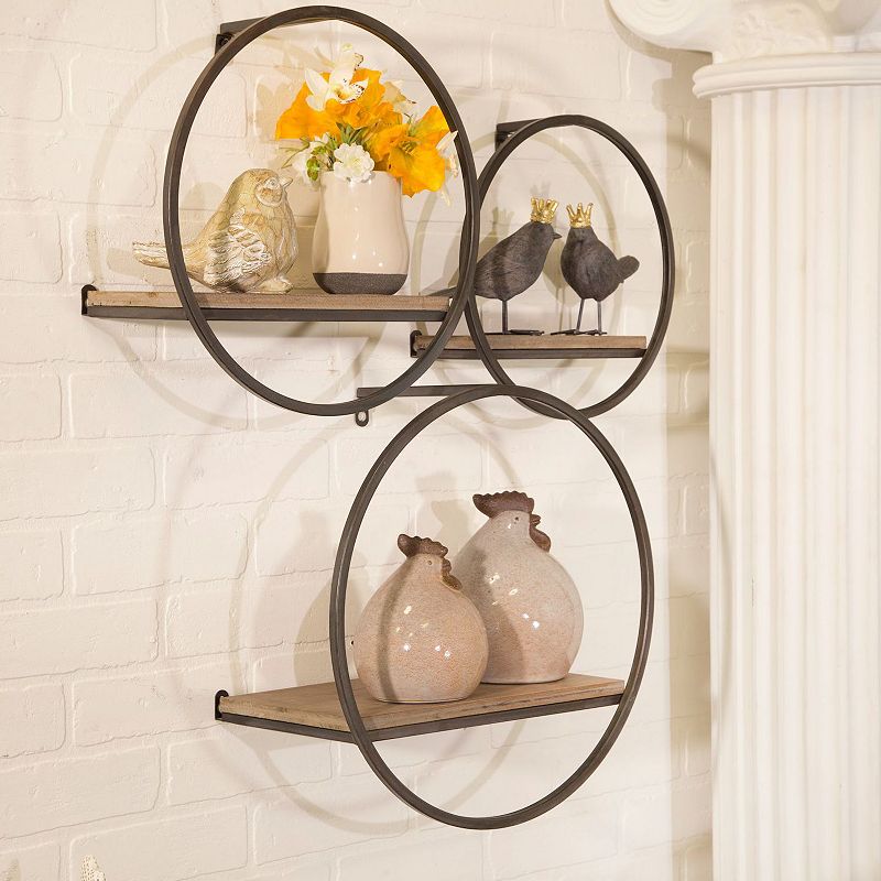 Set of 3 Brown and Black Wall Shelves 15.75