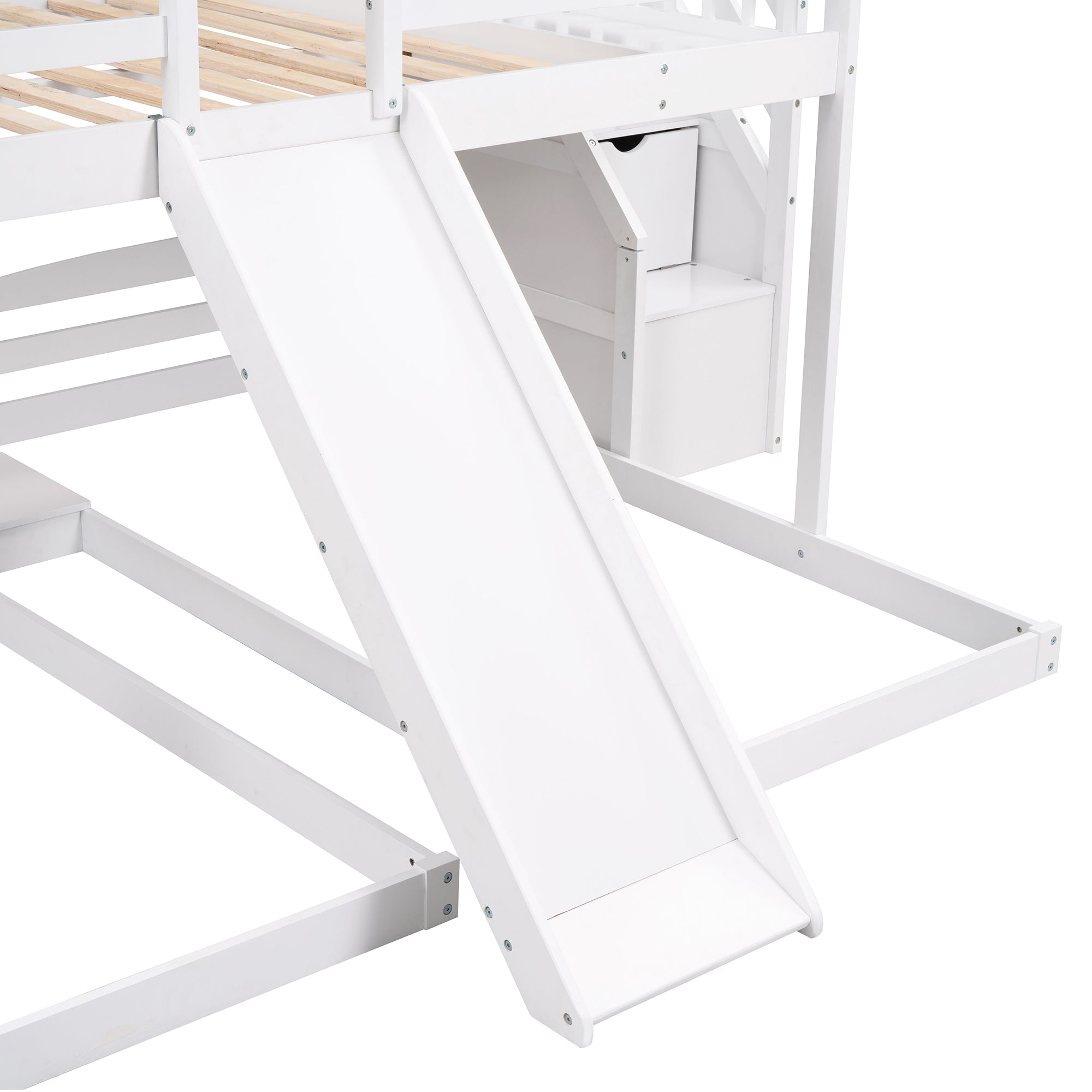 EUROCO Full over Twin & Twin Bunk Bed with Slide and Shelf for Kids, White