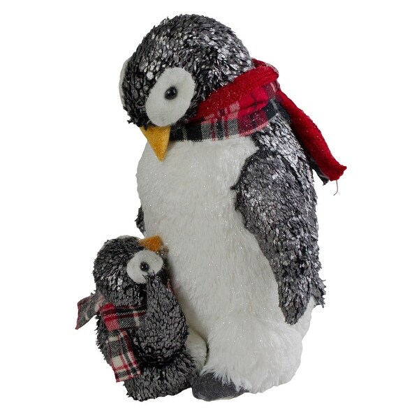 Plush Mother Penguin and Chick Christmas Figure